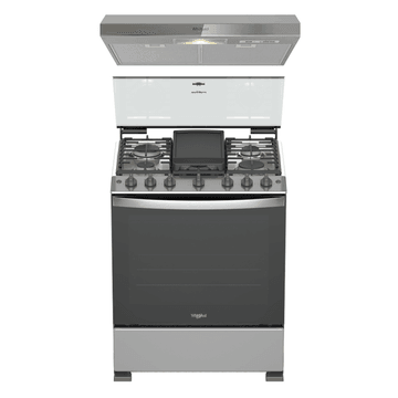 Combo Estufa a gas al piso 30" con comal de teflón + Campana Empotrable de Acero Inoxidable WFR5200D-WH7610DD