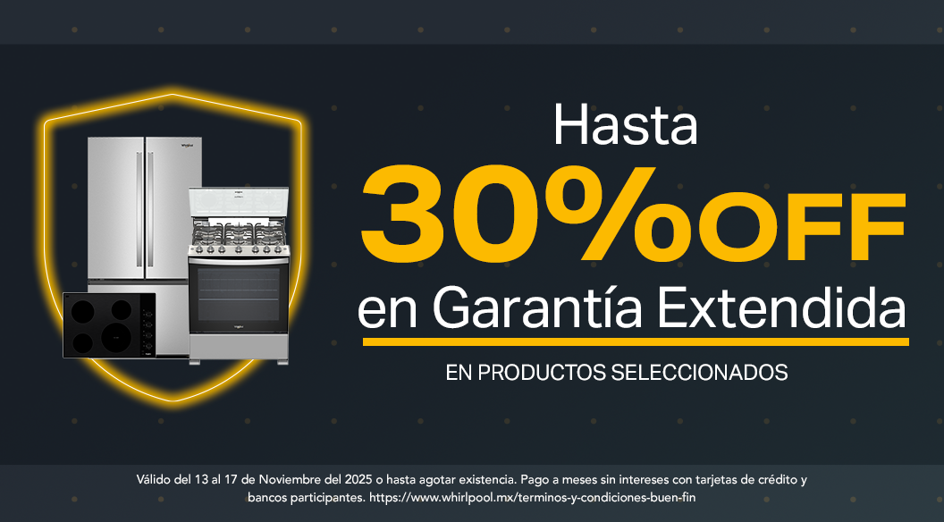 Hasta 30% off en garantía extendida Whirlpool